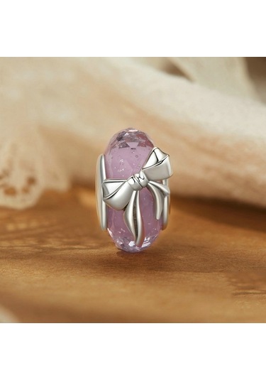 S925 Ayar Gümüş Pembe Yay Cam Boncuk Dıy Boncuk Bsc1057 Çok Renkli