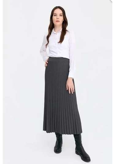 Desen Triko Kadın Pileli Triko Etek 1321 Antrasit Antrasit