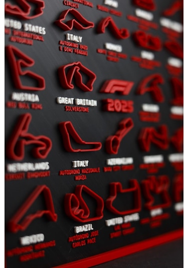 F1 2025 Yarış Takvimi / Formula 1 - 3 Boyutlu Tabela - 22.5cm X 20cm X 1.5cm