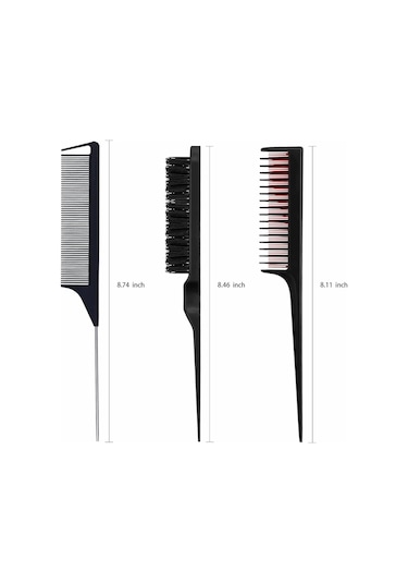 6 Parça Saç Şekillendirici Tarak Seti, Saç Fırçası, Sıçan Kuyruğu Kenar Fırçası, Çift Başlı Tarak, Üçlü Saç Fırçası, Kadınlar Ve Kızlar İçin Saç Çekme İğnesi Siyah