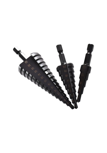 Suofeng Hızlı Çelik Basamaklı Matkap Ucu Seti 4-32mm + Siyah Merkez Darbe Aleti, Oksit Kaplama, 3 Adet Uç Ve 1 Adet Darbe Aleti, Opp Paketli