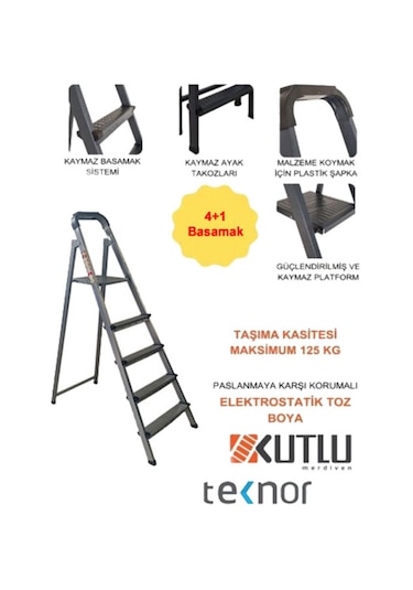 Kutlu Dayanıklı 4+1 Metal Basamaklı Merdiven