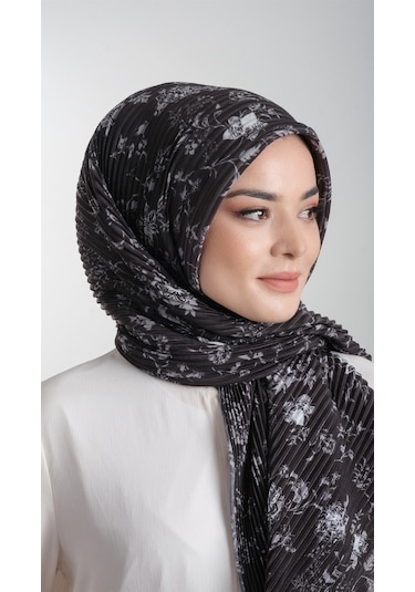 Siyah-Gümüş Pratik Hazır Geçmeli Tesettür Eşarp Kesik Elyaf Pilis (553629987) Çok Renkli