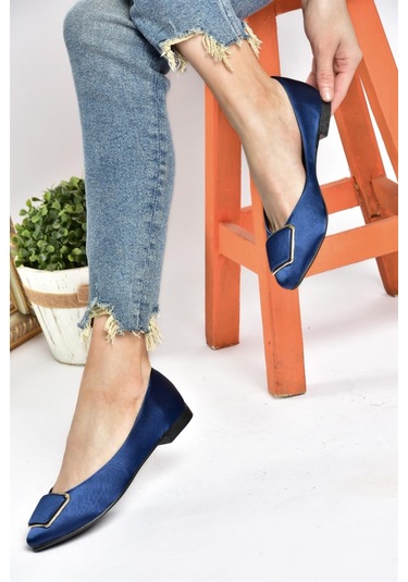 Fox Shoes P726776304 Lacivert Saten Kumaş Kadın Babet Lacivert