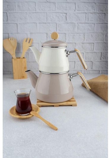 Lumino Bambu Kulplu Çaydanlık Takımı Bej