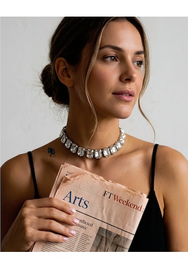 Harmonia Elmas Görünümlü Baget Kare Model Choker Kolye Silver