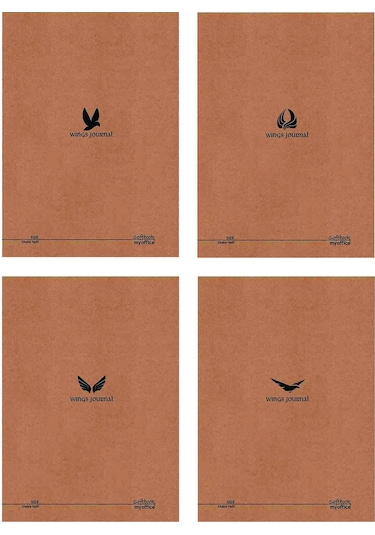 Wings Journal 4'lü Defter Seti - A5, Çizgili, Kraft Kapak, 96 Sf Krem