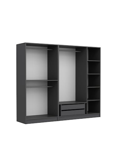 Minar Kale 5 Bölmeli 2 Çekmeceli Giyinme Dolabı Antrasit 210cm