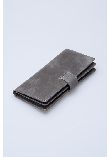 DERİNSS DRC7533 Hakiki Deri Patlı Gri Cüzdan & Telefonluk