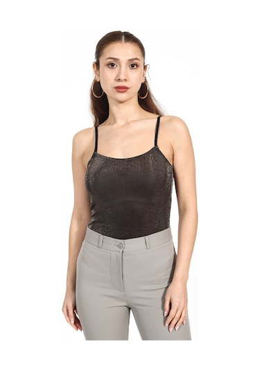 Tampap Kadın Simli Askılı Bodysuit Atlet 5112- Bronz