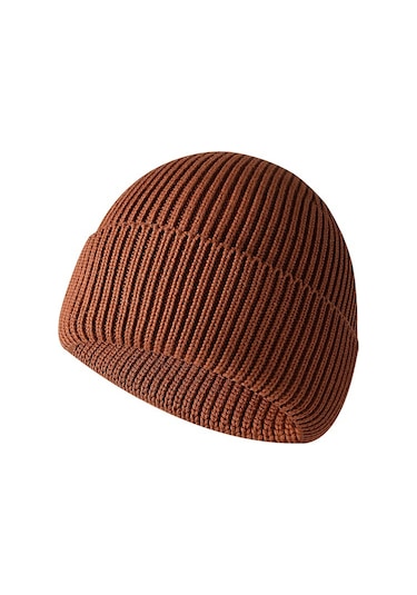 Erkekler İçin Manşetli Sıcak Örme Dış Mekan Şapkası, Kışlık Sıcak Örme Şapka Kahve