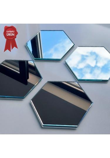 Decorita Ayna Bardak Altlığı 4'lü Takım Altıgen Düz Ayna Diğer
