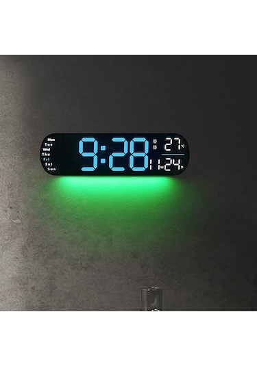Yeşil 13.78 İnç Uzaktan Kumanda Dijital Duvar Saati Ruh Hali Işığı Zamanlama Geri Sayımı 2 Alarm Otomatik Dimmer Dst Tak Kullanım Led Çalar Saat Yeşil