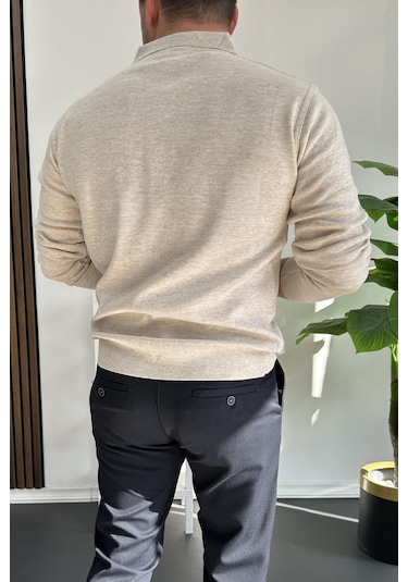 Erkek Düğmeli Polo Yaka Kazak Bej Edw231 Bej
