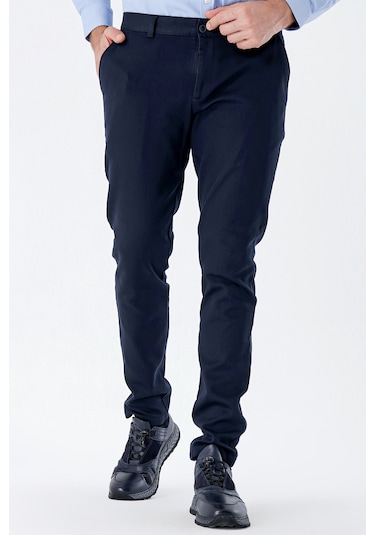 Koyu Lacivert Desenli Armürlü Pamuklu Yan Cepli Slim Fit Dar Kesim Casual Pantolon 1003235120-koyu Lacivert Koyu Lacivert