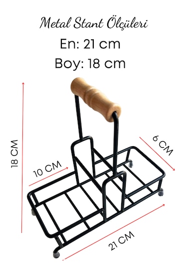 Metal Standlı Ahşap Detaylı Bulaşık Deterjanı Ve Sıvı Sabunluk