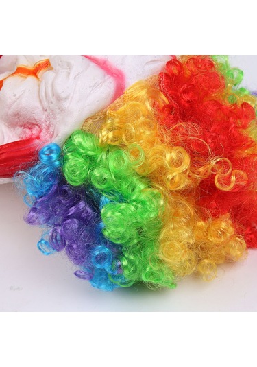 Singree Korkunç Halloween Parti Kozplayi İçin Vinil Yüzlü Sentetik Fiber Saçlı Renkli Palyaço Maskesi 1 Adet