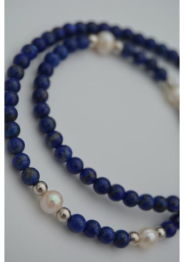 Stoneage Lapis Lazuli Ve Incili Kadın Kolye Beyaz