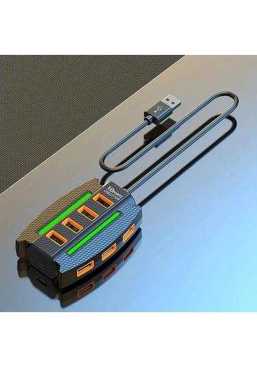 Xuweiwei 1 Adet Siyah Yüksek Hızlı 10 Portlu Usb 2 0 Hub Rgb Işıklı Çoklu Cihaz Ayrıcı Veri Aktarım Tak Çalıştır 36v Bilgisayar Aksesuarı