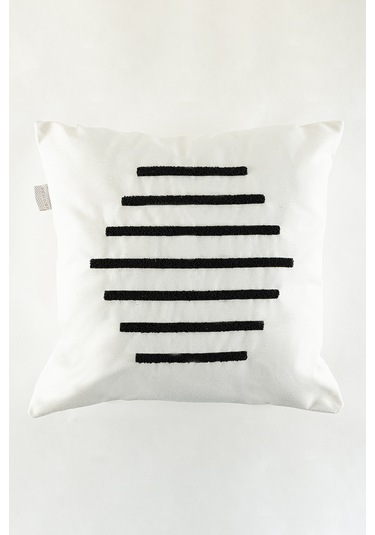 Koza Home Craft Siyah Çizgi Desenli Boncuk Elyaf İç Dolgulu Kırlent 43 X 43 Standart