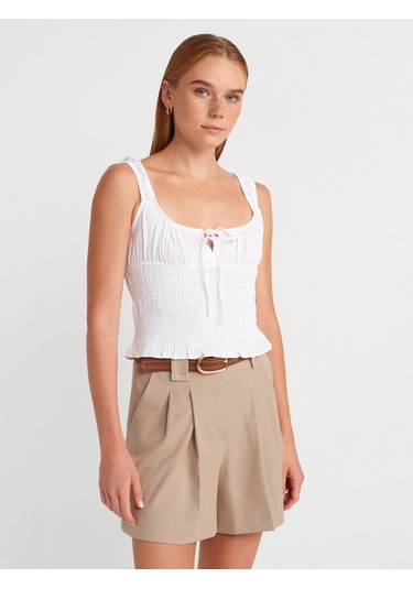 Dilvin 50867 Askılı Bluz-beyaz Beyaz