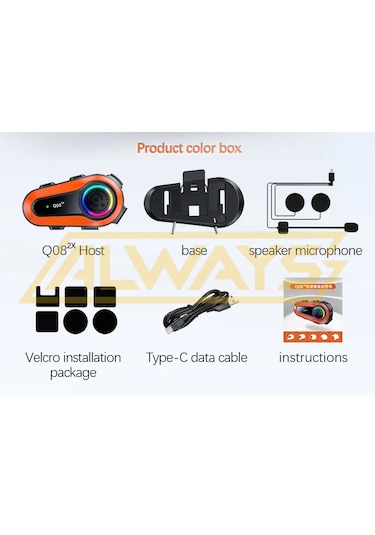 Q08 2x 1000m Telsiz Mesafeli Özellikli 2 Kişi Bağlantılı Bluetooth Kask Kulaklık Ekranlı Fenerli Mü