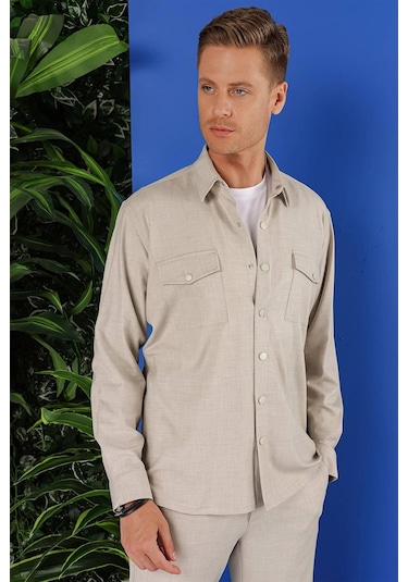 Efor G 1552 Slim Fit Bej Klasik Gömlek Bej