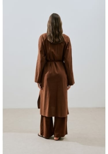 Dokulu Düğmeli Uzun Tunik Kahverengi Kahverengi