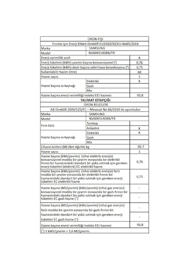 Samsung NV60K5140BB-TR 60 LT Ankastre Fırın
