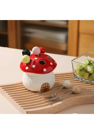 Trendooze Gaojunshop01 7 Parça Sarı Seramik Mantar Pasta Çatal Seti 304 Paslanmaz Çelik Meyve Aletleri Sarı Sarı