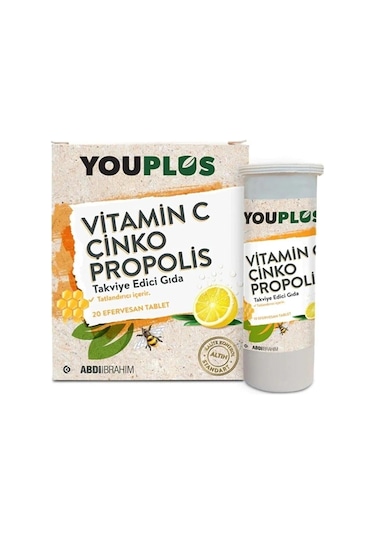 Youplus Vitamin C, Çinko, Propolis 20 Efervesan Tablet Takviye Ed