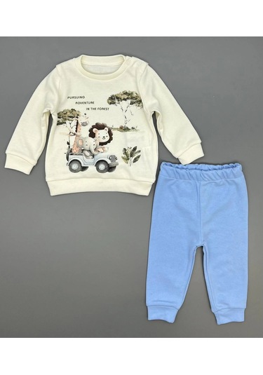 Erkek Bebek Orman Hayvanları Baskılı Alt Üst İkili Gündelik Takım Mavi