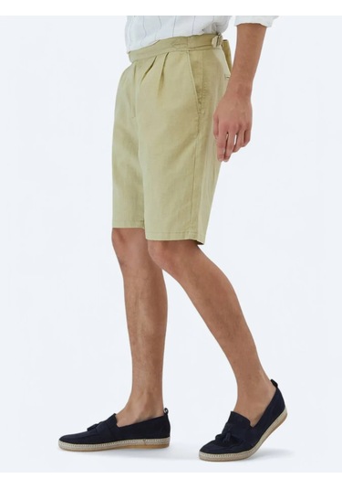 Yağ Yeşili Dokuma Jogging Fit Casual Pamuk Karışımlı Bermuda Yağ Yeşili