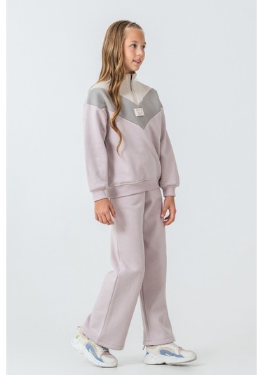 Kız Çocuk Kelebek Detaylı Yarım Fermuarlı 3 İplik Kalın Kışlık Eşofman Takımı Ak4233 Lila Kız Çocuk Kelebek Detaylı Yarım Fermuarlı 3 İplik Kalın Kışlık Eşofman Takımı Ak4233 Lila