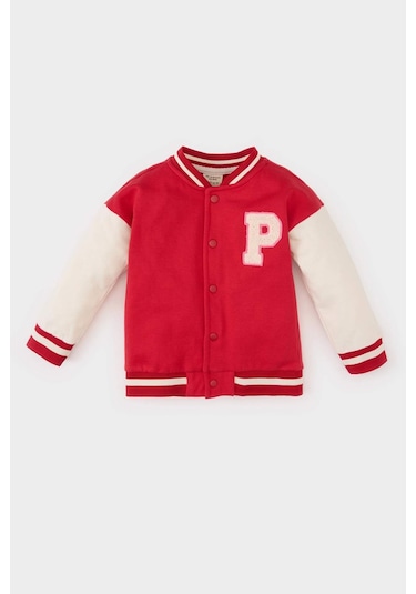 DeFacto Kız Bebek Baskılı Kolej Yaka İçi Yumuşak Tüylü Bomber Hırka D7873A525SPRD54 Kırmızı