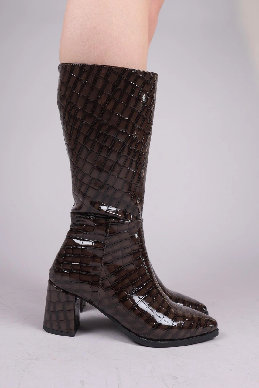 Gloria Kroko Yarım Çizme Kahverengi-8370 Kahverengi