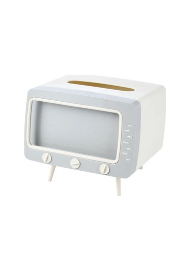 Mufunye Retro Tv Desenli Çift Fonksiyonlu Servet Tutucu: Akıllı Telefon Tutucu İle Ev Ofis Dekorasyonu Beyaz