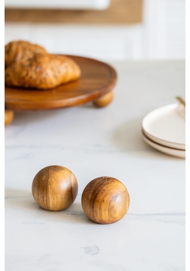 Akasya 2 Li Top Tuzluk Biberlik Seti - Şık Ve Doğal Kahverengi