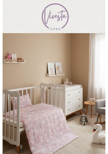 Hayvan Desenli Pamuk Bebek Pike Seti Yumuşak, Antialerjik ve Nefes Alan Kumaş Pembe Renkli