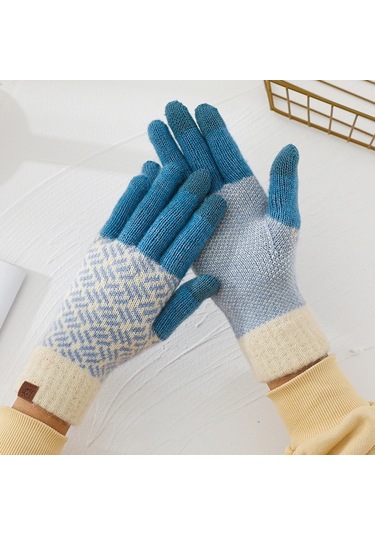 Kalın Yün Kadın Eldiven: Kışlık, Dokunmatik-mavi Mavi