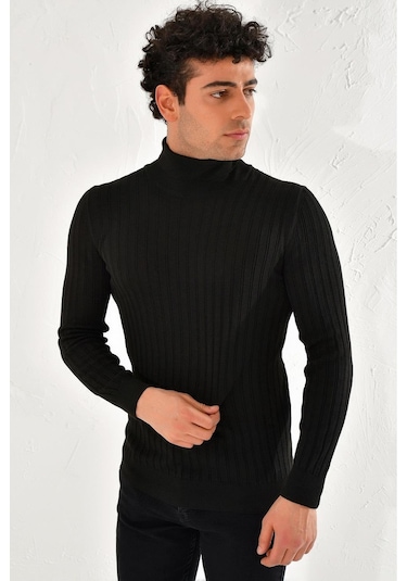 Efor Tr 813 Slim Fit Siyah Balıkçı Triko Siyah
