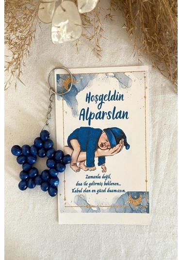 30 Adet Lacivert Bebek Konsept Kartlı Anahtarlık - Bebek Hediye