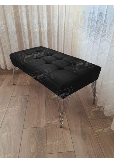 Modern Dilim Puf Ayakucu Puf Gümüş Metal Ayak 100 45 Siyah