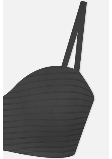 2'li Paket - Kadın Dolgusuz Transparan Çizgili Toparlayıcı Straplez Sütyen Siyah - Ten