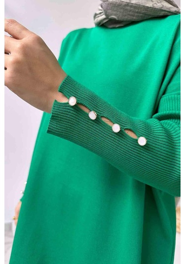 Kol Detay Merserize Tunik - Yeşil