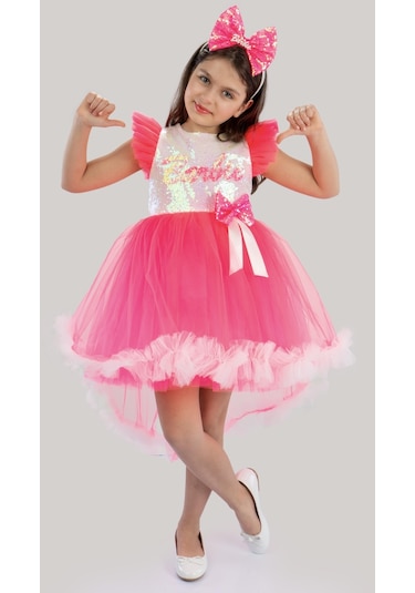 Beyaz Barbie Ponpon Kuyruk Etekli Barbie Taçlı Kız Çocuk Doğum Günü Parti Elbisesi-beyaz Beyaz