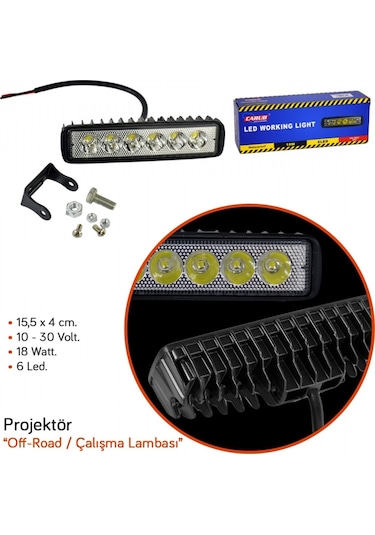 Carub 10-30v Projektör 6 Led Smd 18w 15.5x4 Cm Br3056351