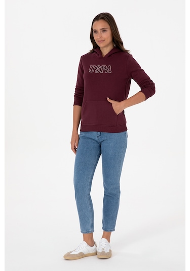 U.S. Polo Assn. Kadın Bordo Şardonlu Kapüşonlu Basic Sweatshirt 50313566-VR177 U.S. Polo Assn. Kadın Bordo Şardonlu Kapüşonlu Basic Sweatshirt 50313566-VR177