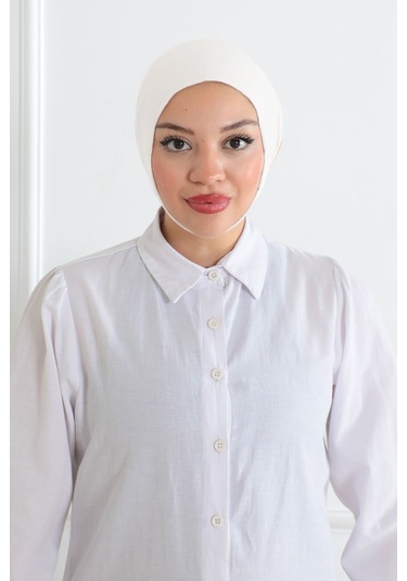 Kadın Tesettür Geniş Hacimli Pratik Ense Ve Çene Altından Geçmeli Kaymayan Bone Ekru Çeneli Bone Ekru
