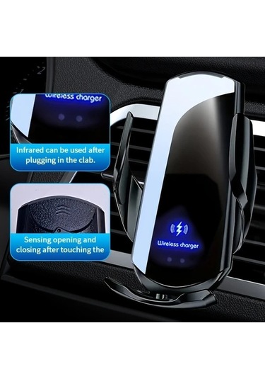Fastbuy Dream011 Siyah 360 Derece Dönen Akıllı Sensörlü 15w Hızlı Kablosuz Şarj Araba Şarj Cihazı Universal Telefon Tutucu M